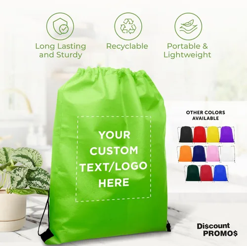 Vista 2 de DISCOUNT PROMOS Juego de mochilas con cordón no tejidas personalizadas de 10/50/100, paquete personalizado a granel