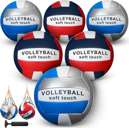 Vista 9 de Woanger 6 pelotas de voleibol tamaño oficial 5, impermeables, suaves, recreativas, con bomba y bolsa de red, para niños, jóvenes, adultos
