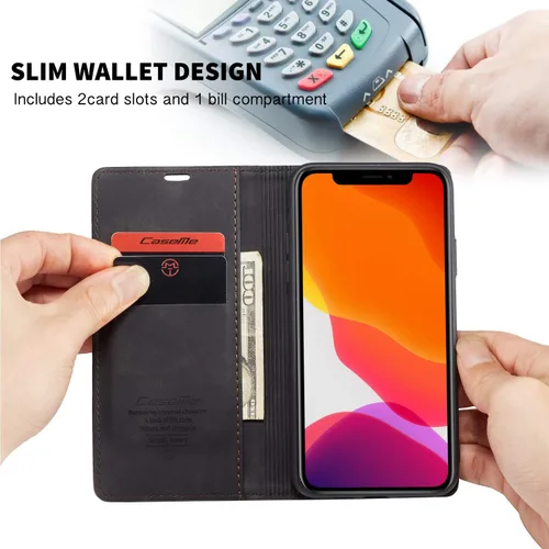 Vista 3 de SINIANL - Funda de piel con tapa a prueba de golpes para iPhone 11, color negro Funda plegable con tapa para Apple iPhone 11 2019 6.1 pulgadas