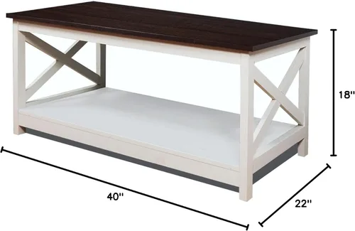 Vista 2 de Rainbow Sophia Mesa auxiliar, moderna mesa de centro de madera de granja con almacenamiento de 2 niveles, 40 pulgadas, blanco vintage/espresso