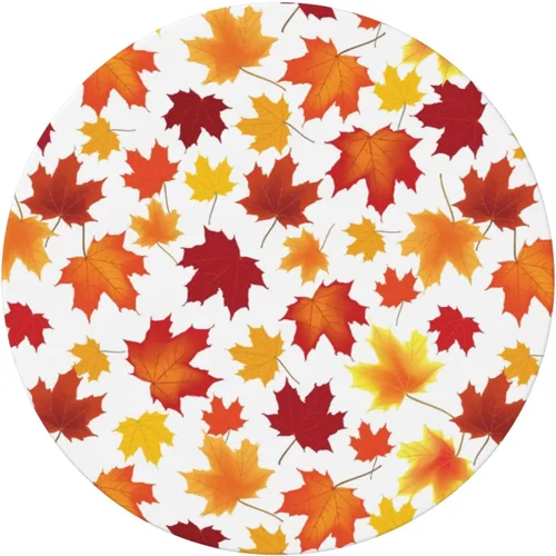 Vista 2 de Fiokroo Mantel de hojas de arce otoñales con borde elástico, mantel redondo de Acción de Gracias hoja de otoño lavable reutilizable cubierta de mesa