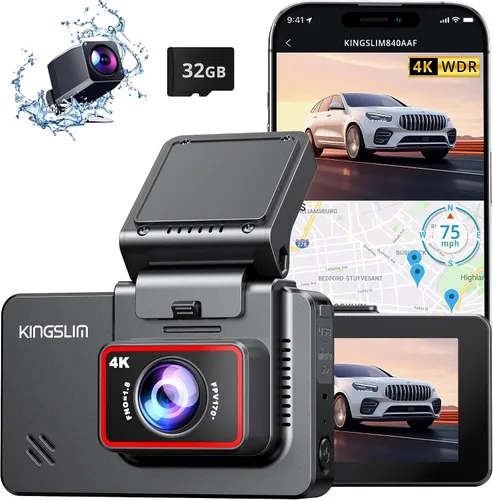 Vista 10 de Cámara de salpicadero Kingslim D4PRO delantera y trasera - Cámara de salpicadero dual para coche 4K + 2K con WiFi GPS, grabación interior opcional