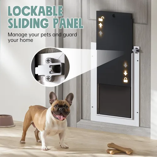 Vista 3 de Puerta para perro para puerta, 3 solapas de aluminio, color blanco, puerta grande para perros, puerta resistente para mascotas, con solapa aislante
