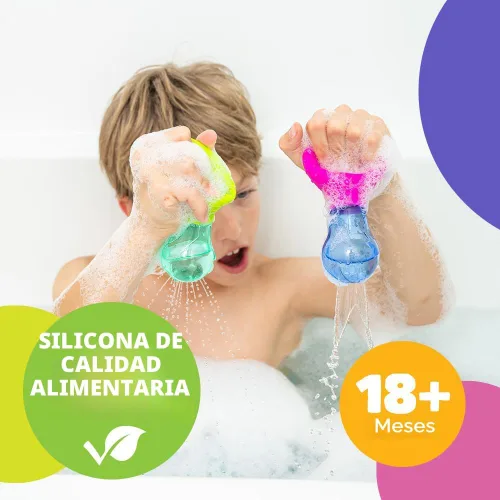 Vista 2 de Mobi Skwooshlz Bombillas Exprimibles de Agua - Juguetes de Baño de Silicona para Bebés, Juguetes de Bañera para Bebés para Niños Pequeños, Sin Látex