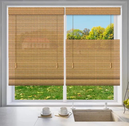 Vista 8 de LETAU Cortinas romanas de bambú para ventana, de arriba hacia abajo, abajo hacia arriba, de madera, filtrado de luz de bambú, patrón 1