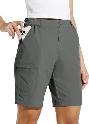 Vista 17 de Willit - Pantalones cortos de senderismo tipo cargo para mujer, de 10 pulgadas, elásticos, para golf, activos, de secado rápido, pantalones cortos