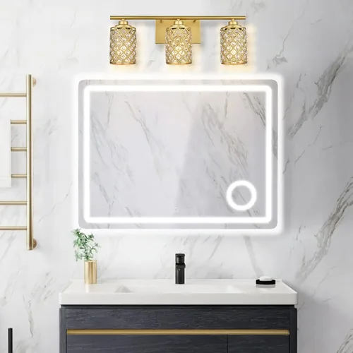 Vista 2 de 3 Luces de Iluminación de Oro para Baño, Luz Moderna de Tocador de Granja, Accesorio de Iluminación de Tocador de Cristal para Cuarto de Polvo