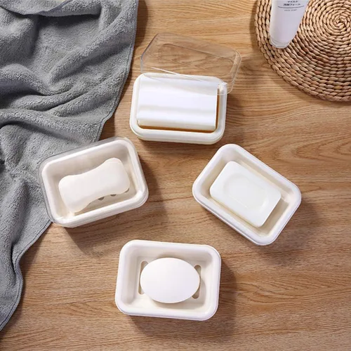 Vista 7 de Yardwe Bandeja de jabón de plástico con tapa transparente, soporte para jabón de drenaje para baño y cocina (beige blanco)