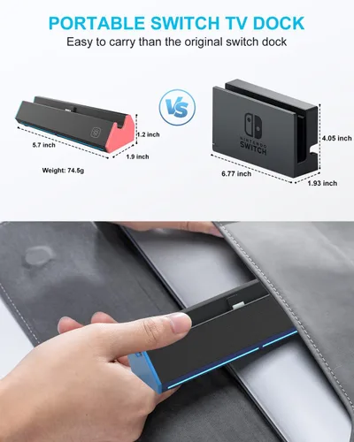 Vista 6 de Base para interruptor, estación de acoplamiento de TV para Nintendo SwitchSwitch OLED, reemplazo de base de TV de carga portátil con adaptador HDMI