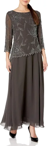 Vista 19 de J Kara Vestido largo con cuello redondo y manga 3/4 para mujer Cameo/Blanco/Plata