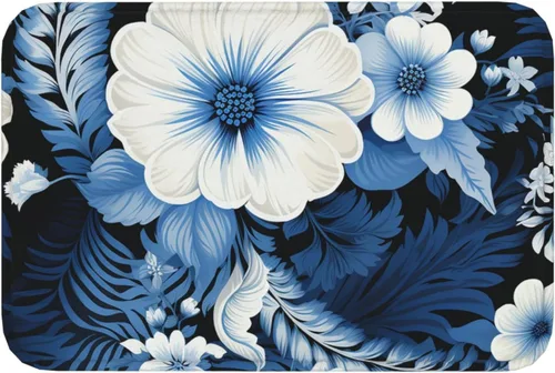 Vista 8 de Tapete para puerta delantera, tapete de bienvenida con estampado floral azul y blanco, absorbente, antideslizante, tapete de entrada suave, alfombra