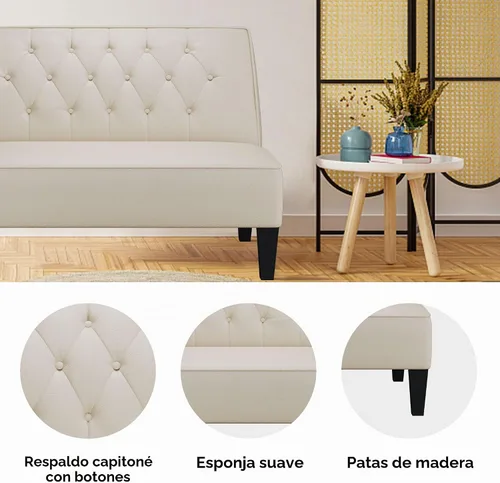 Vista 5 de annjoe Sofá de dos plazas acolchado con botones capitoné tapizado, sofá con respaldo abrochado, sofá banqueta para comedor, sala de estar