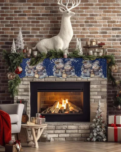 Vista 2 de Funda para bufanda de chimenea de muñeco de nieve de invierno, para Navidad, Halloween, Acción de Gracias, otoño, decoración de interiores, Navidad