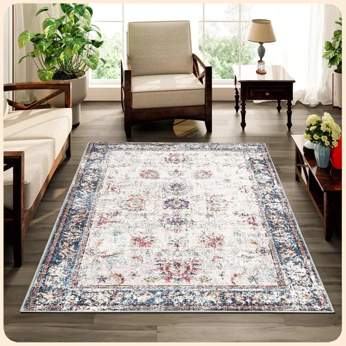 Vista 44 de Istana Alfombra larga antideslizante de 2.5 x 8 para el hogar, para pasillo y cocina, lavable, sedosa y suave al tacto, elegante, color azul y marfil