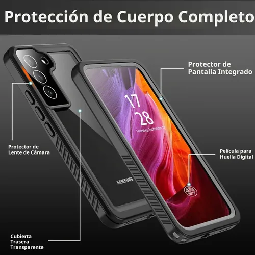 Vista 5 de Funda impermeable para Samsung Galaxy S22+Plus, S22+Plus, con protector de pantalla integrado, cuerpo completo, a prueba de golpes, resistente a