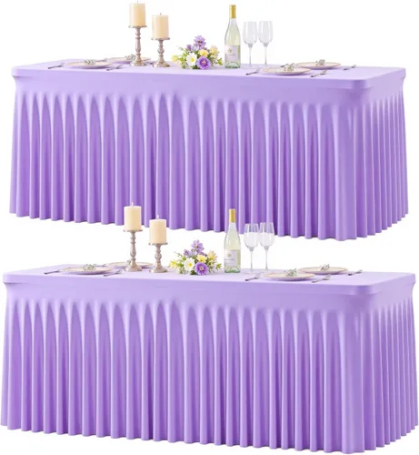 Vista 37 de Paquete de 2 manteles color azul bebé para mesas rectangulares de 6 pies, mantel ajustable de elastano, fundas de mesa elásticas de 6 pies, manteles
