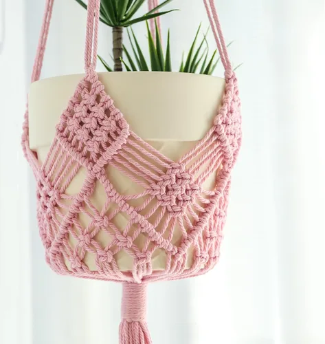 Vista 17 de Maceta Colgante con Patrones, Juego de 4 Colgadores de Macramé para Plantas de Interior, para Macetas de hasta 8 Pulgadas, Soporte de Ganchillo Boho