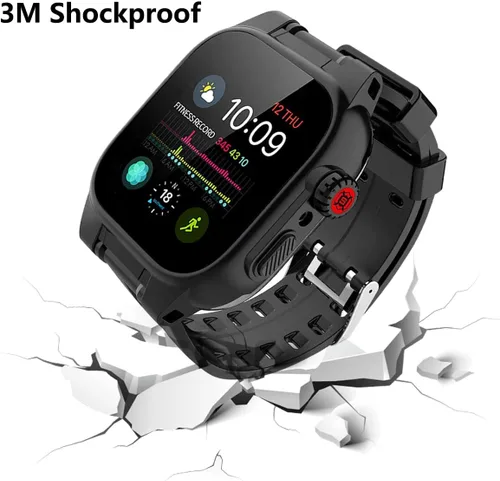 Vista 3 de Funda impermeable para Apple Watch de 1.732 pulgadas, funda de protección de cuerpo completo IP68 con pantalla y correa integradas, funda