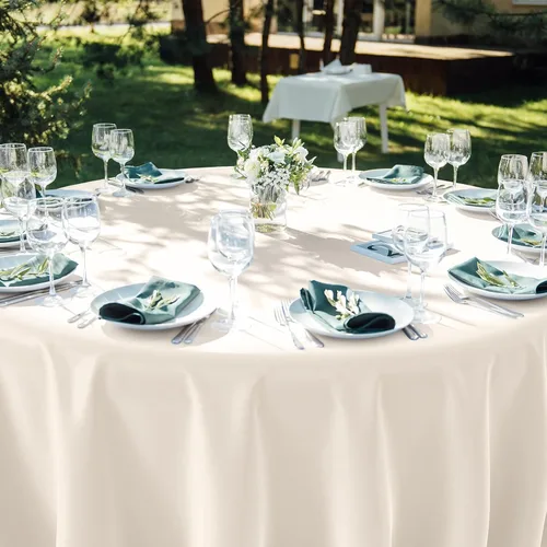 Vista 8 de 3 manteles color beige de 84 pulgadas para mesas redondas, mantel desechable de plástico marfil, mantel impermeable color crema para cumpleaños