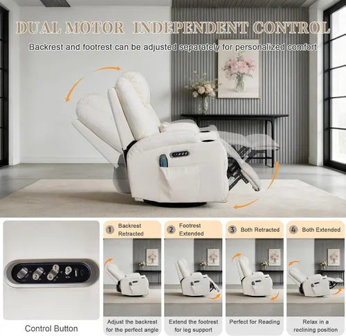 Vista 3 de AHMED Silla reclinable giratoria de doble motor, piel sintética, color Beige