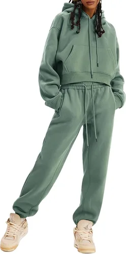 Vista 94 de Kissonic Conjunto deportivo de forro polar para mujer, 2 piezas, sudadera con capucha y pantalones deportivos