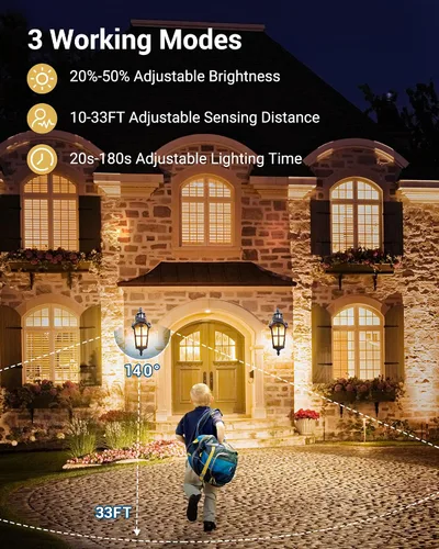 Vista 4 de DEWENWILS Paquete de 3 luces de pared para exteriores con sensor de movimiento