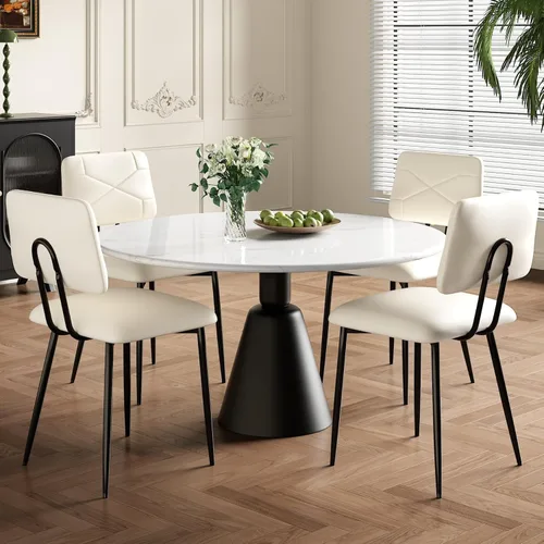 Vista 14 de VECELO Juego de 2 sillas de comedor apilables de piel sintética copetuda Beige