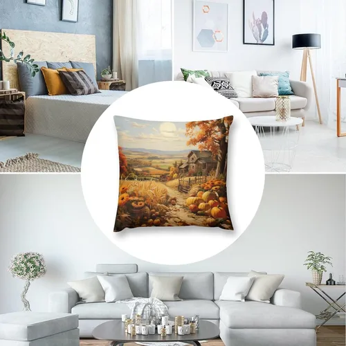 Vista 5 de Fundas de almohada decorativas cuadradas de terciopelo con diseño de paisaje, campo, otoño, otoño, 12 x 12 pulgadas, para Acción de Gracias
