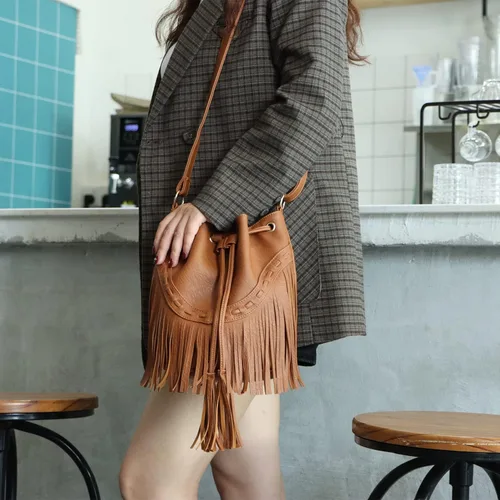 Vista 6 de Lanpet Bolso cruzado con borlas y flecos para mujer, bolso de hombro bohemio para ocio