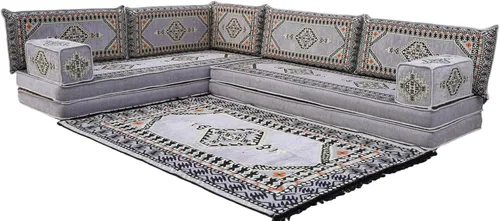 Vista 7 de arabicsofa Asiento de suelo oriental gris - Juego de cojines modulares hechos a mano para sala de estar