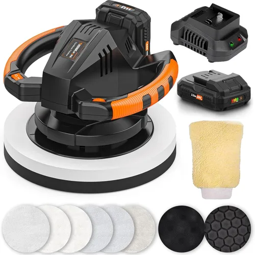 Vista 10 de THINKWORK Pulidora Buffer, Pulidora Buffer Inalámbrica de 20V, Kit de Máquina Pulidora Portátil de 10 Pulgadas para Carro, 2 Baterías Recargables