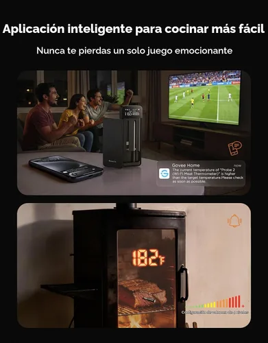 Vista 3 de GoveeLife Termómetro inalámbrico Bluetooth para carne con 2 sondas, base digital independiente, WiFi de alcance ilimitado, precisión de ±1.8℉, IP68