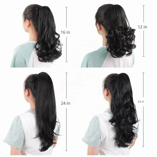Vista 5 de Extensión de cola de caballo, 2 piezas de extensiones de cola de caballo negras de 24 pulgadas, clip de garra sintético para extensión de cola