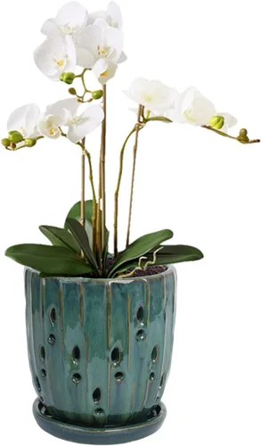 Vista 7 de Maceta de cerámica para orquídeas de 6 pulgadas con agujeros y Azul degradado