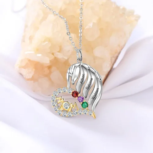 Vista 4 de Delicado pequeño y elegante collar de madre de 0.85 pulgadas con piedras natales chapado en oro de 18 quilates, regalo para mamá, abuela, hermana