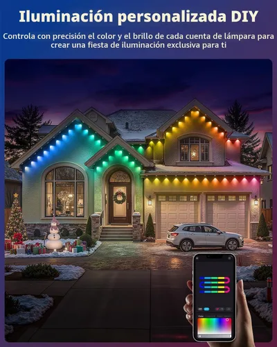 Vista 3 de REYLAX Luces permanentes para exteriores de 100 pies con 60 luces LED, luces de alero RGB+IC, IP67 impermeable, múltiples escenas para decoración