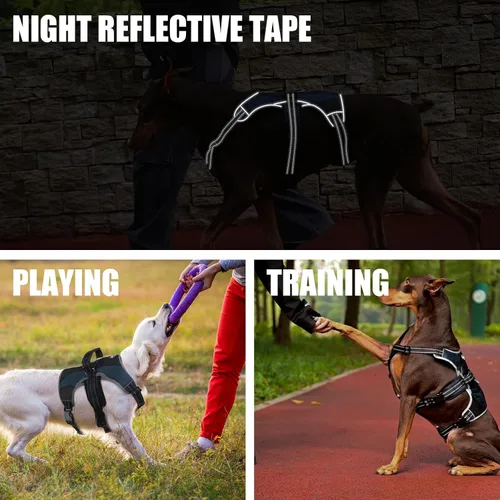 Vista 6 de Mihachi Arnés para perros pequeños, chaleco de servicio sin tirones a prueba de escapes, con tiras reflectantes y asa de control, ajustable