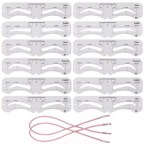 Vista 10 de 12 plantillas reutilizables para cejas, plantilla de cejas con banda elástica para principiantes (distancia de cejas 0.8-1.4 in)