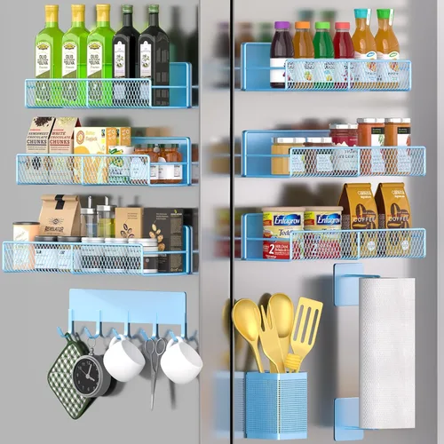 Vista 32 de Estante magnético para especias para refrigerador, paquete de 7 estantes magnéticos fuertes 100% de metal, organizador de especias con soporte
