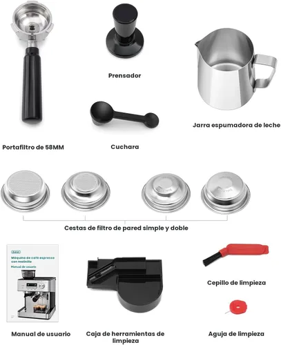Vista 9 de Gevi Máquina de café expreso de 20 barras con molinillo y varita de vapor