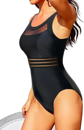Vista 2 de Tempt Me - Trajes de baño de malla de una pieza para mujer, estilo vintage, control de abdomen