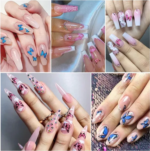 Vista 7 de 5 hojas de calcomanías de arte de uñas de mariposa, 3D coloridas mariposas, suministros de arte de uñas, mariposas, flores, calcomanías Con
