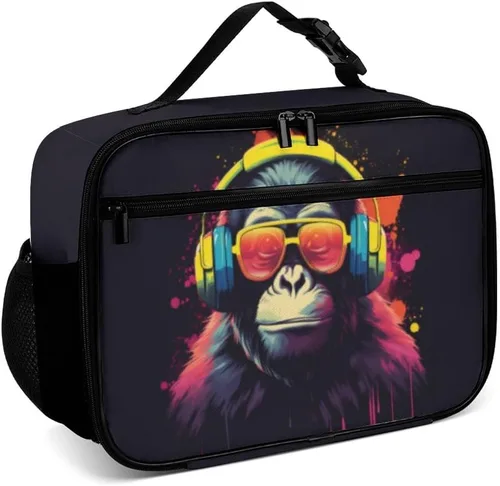 Vista 34 de Lonchera reutilizable con diseño a cuadros y negro y blanco con aislamiento, bolsa de almuerzo para comida y comida, bolsa de mano para mujeres