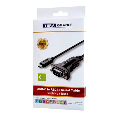 Vista 5 de Tera Grand - Cable adaptador USB C a RS232 Serial DB9 con tuercas hexagonales y chipset FTDI, compatible con Windows 11, 10, 8, 7, Vista, XP, 2000
