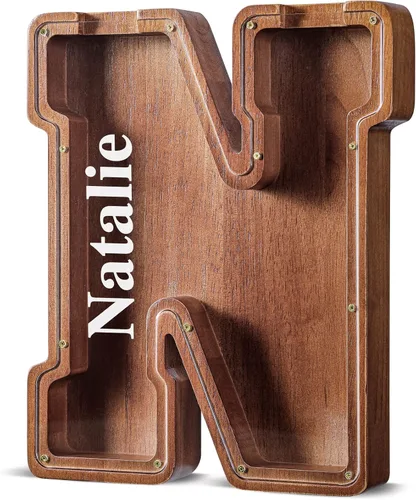 Vista 42 de SummiDate Alcancía de madera de letra para niños y niñas, Alfabeto, personalizada, regalo de cumpleaños y pascua para niños (A)