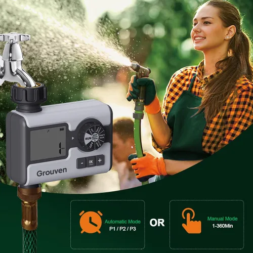 Vista 4 de Regadera de jardín con temporizador de agua programable con retardo de lluvia, sistema de riego manual, automático, 1 salida