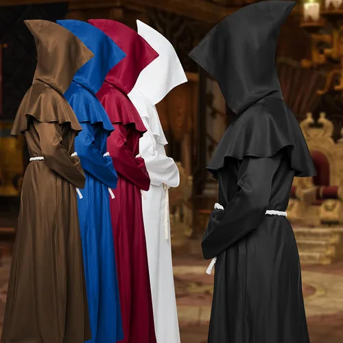 Vista 3 de Disfraz de fraile medieval renacentista, monje con capucha, disfraz de Halloween