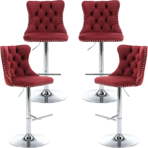 Vista 37 de Juego de 2 taburetes de bar modernos de terciopelo para mostrador, taburetes de bar giratorios ajustables con respaldo, sillas de isla de cocina