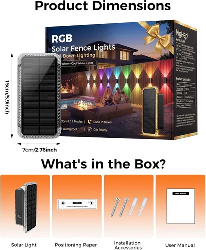 Vista 9 de vighep Paquete de 8 luces solares para valla al aire libre, luces de pared Negro