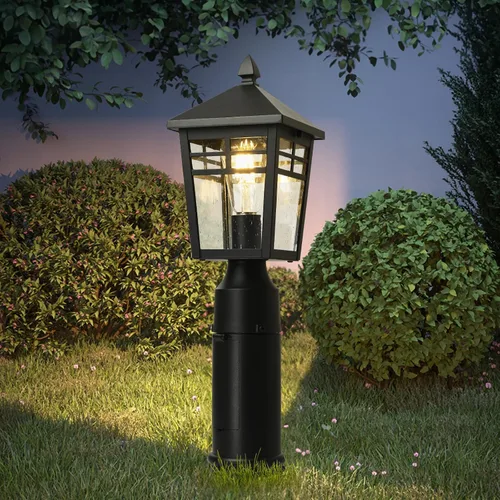 Vista 7 de Lámpara de poste para exteriores del atardecer al amanecer con salida GFCI, moderna iluminación de poste de aluminio impermeable, linterna de poste